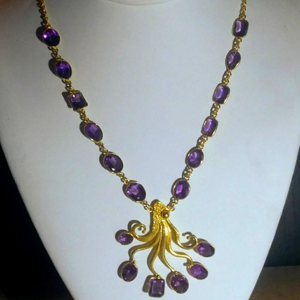 Brand new 59.10cts natural purple Amythist with 14k gold over sterling silver